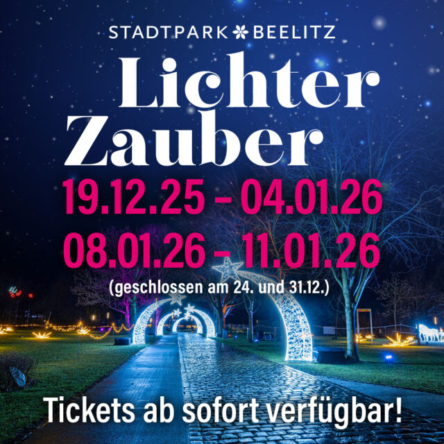 Auf die Tickets, fertig, los!
Seit letzter Woche bekommt ihr eure Tickets für den Beelitzer Lichterzauber unter tickets.lichterzauber-beelitz.de sowie in der Tourist-Information in Beelitz.
Wir können es kaum erwarten, euch den Lichterzauber 2025 zu präsentieren! 💫