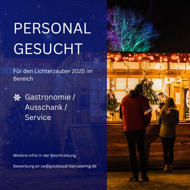 Wir suchen Unterstützung in der Gastronomie beim Beelitzer Lichterzauber 2025!

Werde Teil des Teams und bewirb dich über sw@goldstaub-barcatering.de

Wir freuen uns auf dich!